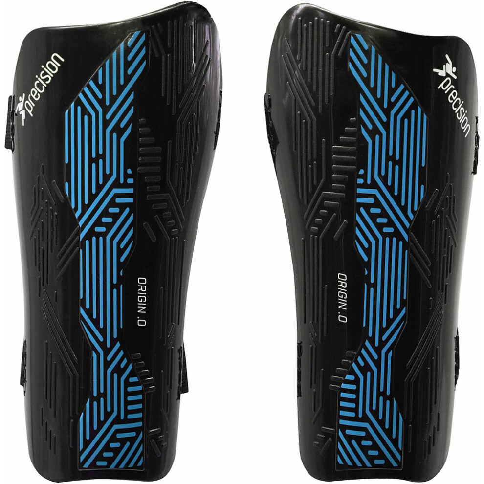 L - Football Shin Pad Guards - BLACK/CYAN - High Impact Wrap Around Leg Cover