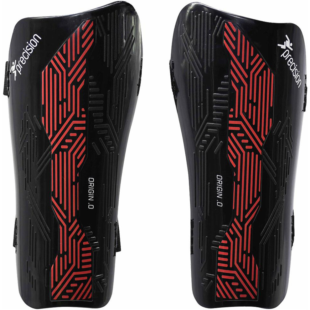 S - Football Shin Pad Guards - BLACK/RED - High Impact Wrap Around Leg Cover