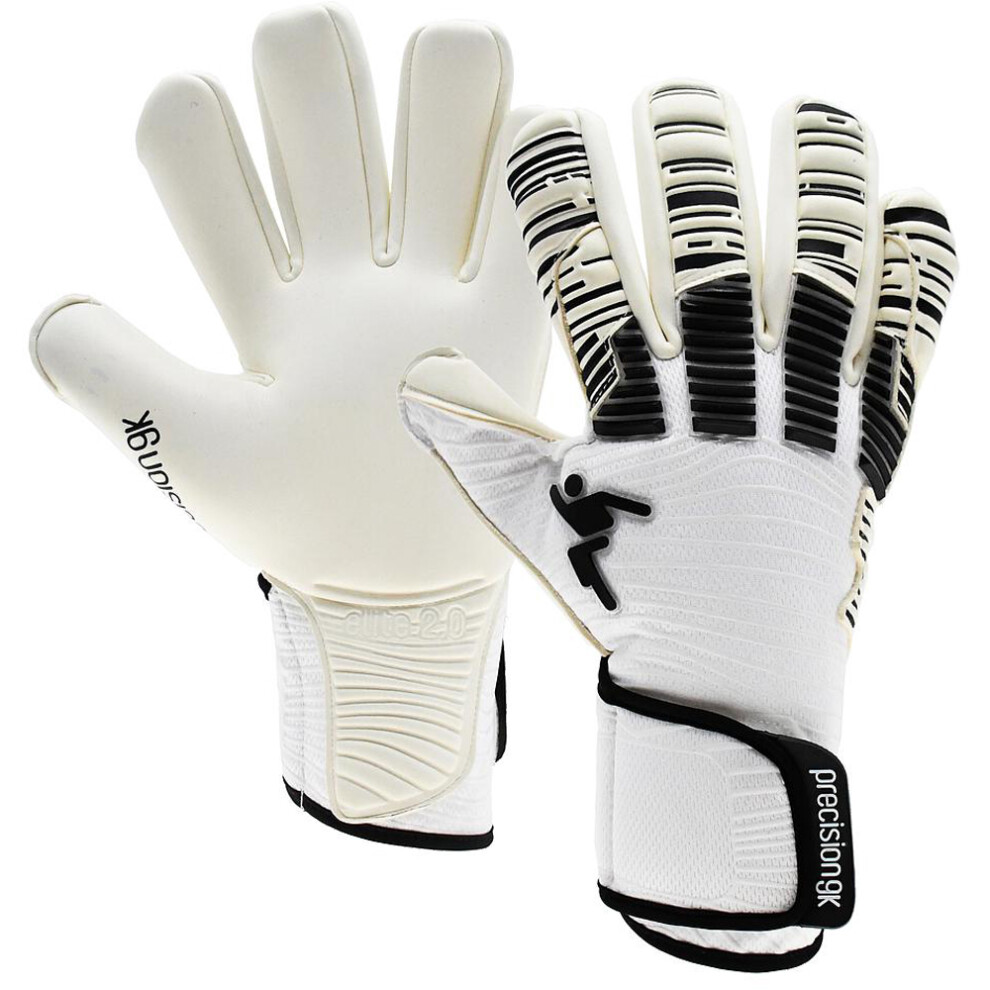 Size 11 Professional ADULT Goal Keeping Gloves - ELITE 2.0 Black & White Keeper