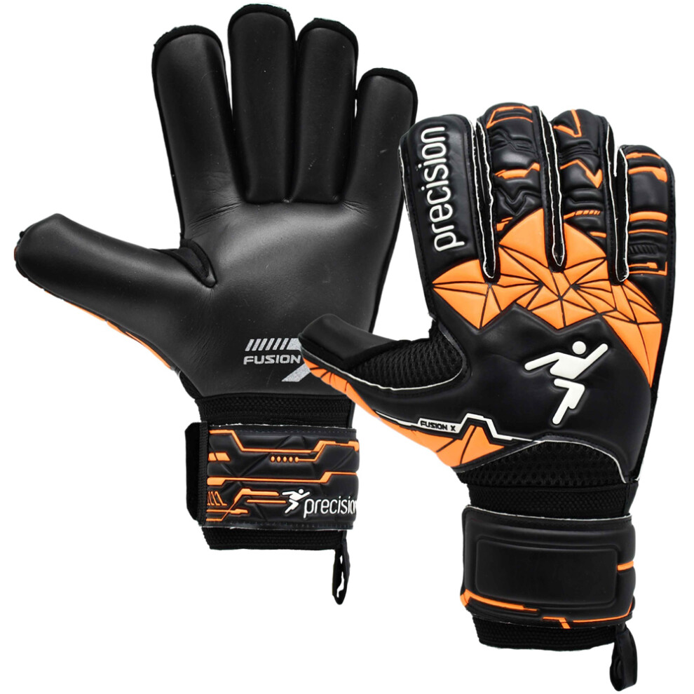 Size 7 PRO JUNIOR Finger Protect Goal Keeping Gloves Black/Orange Keeper Glove