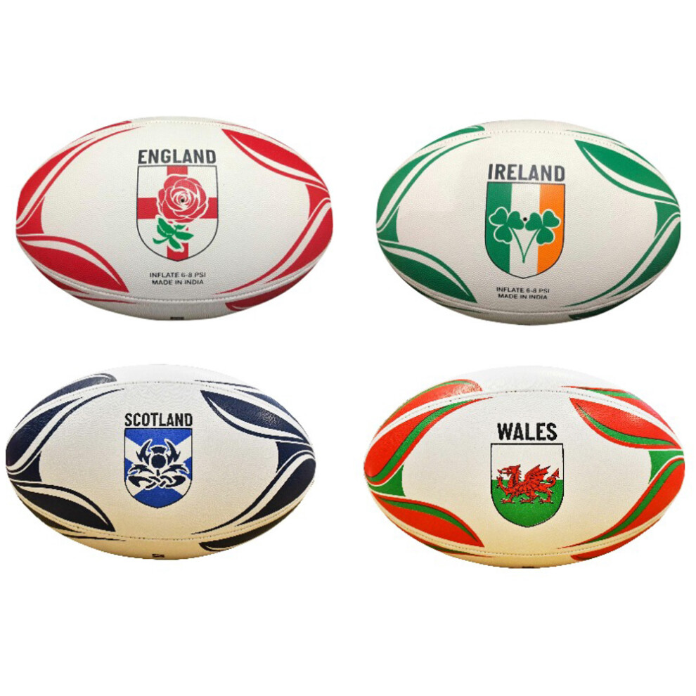 Size 5 WALES Rugby Ball - 4 Panel All Weather Rubber Rimple Stitched Ball