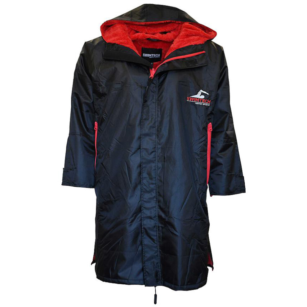 XLARGE Black/Red Water Resistant Fleece Lined Parka Robe Swimming Outdoor Sports