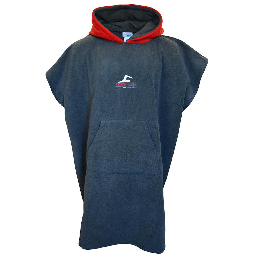Photos - Towel ADULT Microfiber Swim Poncho  Robe - Grey/Red - Beach Swimming Top