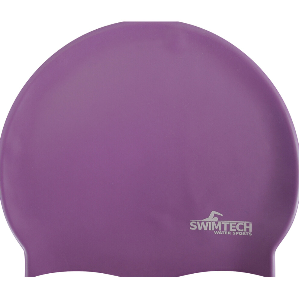 ONE SIZE Silicone Swim Cap - PURPLE - Comfort Fit Unisex Swimming Hair Hat