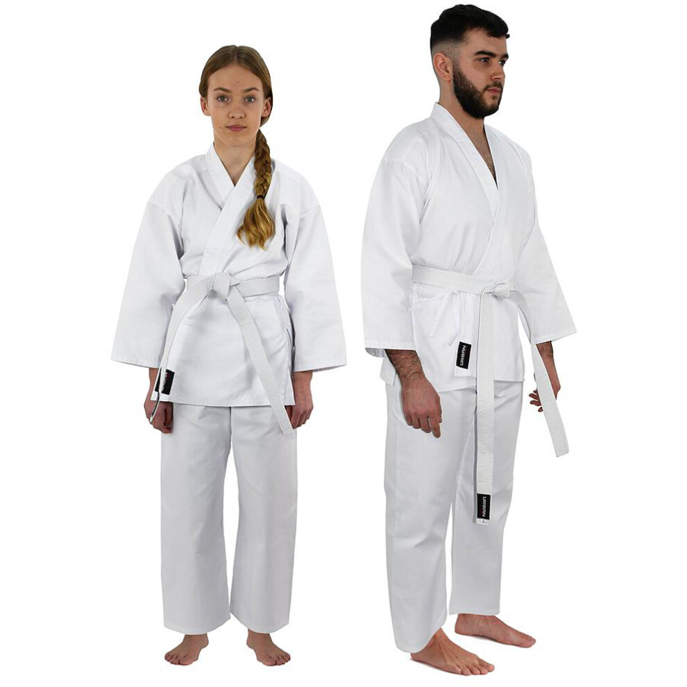 White Junior Karate Gi Suit - 160cm 11-12 Years - Wrap Around Full Set & Belt-image-OPC-PDNSHHC-NEW