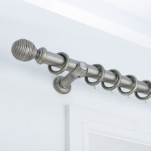 (Antique Silver, 150cm) A.Unique Home Ribbed Wooden Curtain Pole with Rings and Fittings, In a Variety of Colours and Sizes (35mm)