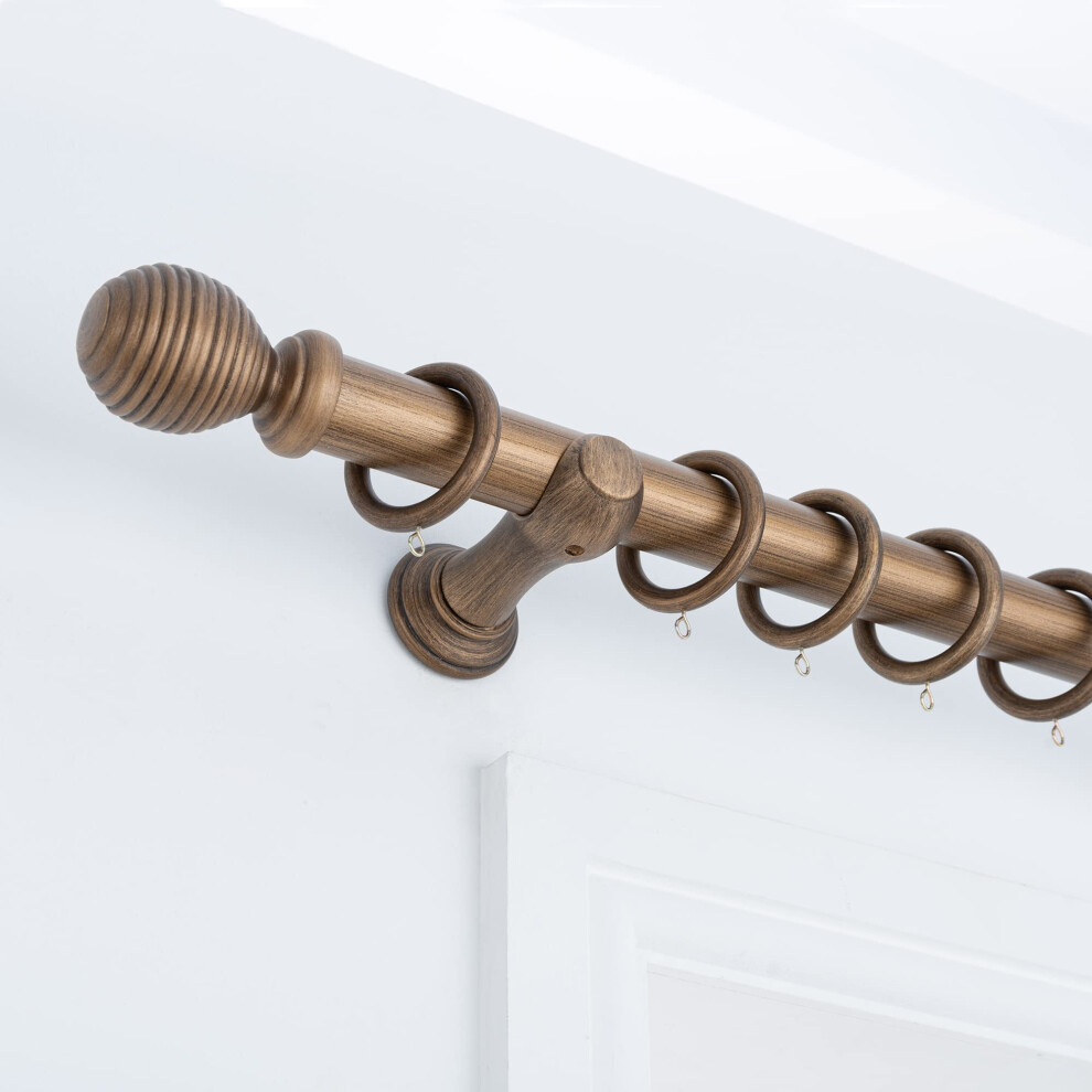 (Antique Gold, 150cm) A.Unique Home Ribbed Wooden Curtain Pole with Rings and Fittings, In a Variety of Colours and Sizes (35mm)