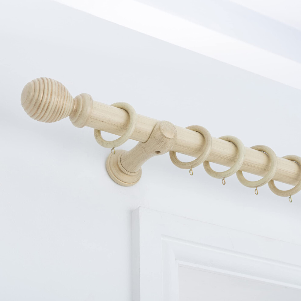 (Antique Vanilla, 120cm) A.Unique Home Ribbed Wooden Curtain Pole with Rings and Fittings, In a Variety of Colours and Sizes (35mm)