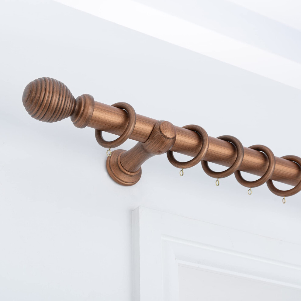 (Walnut, 180cm) A.Unique Home Ribbed Wooden Curtain Pole with Rings and Fittings, In a Variety of Colours and Sizes (35mm)