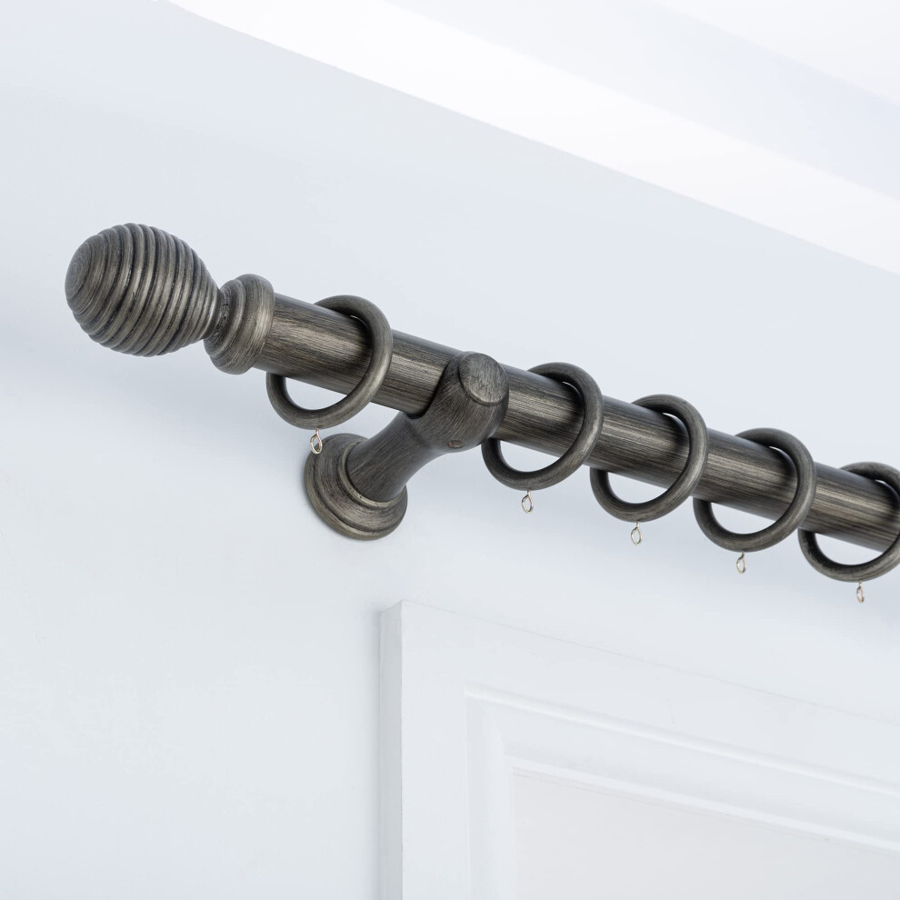 (Brushed Olive, 180cm) A.Unique Home Ribbed Wooden Curtain Pole with Rings and Fittings, In a Variety of Colours and Sizes (35mm)