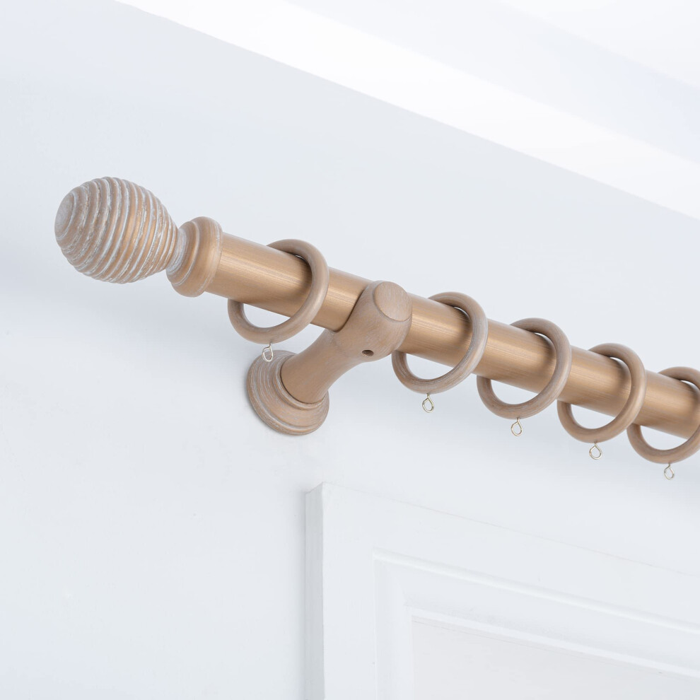 (Light Bronze, 120cm) A.Unique Home Ribbed Wooden Curtain Pole with Rings and Fittings, In a Variety of Colours and Sizes (35mm)