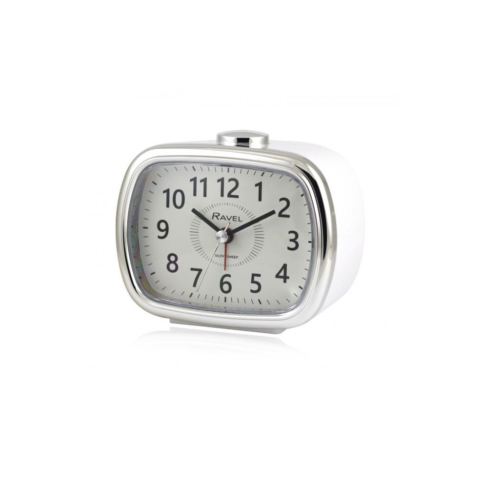 Ravel Mid sized Bedside Quartz Alarm Clock - White / Silver RC042.4C