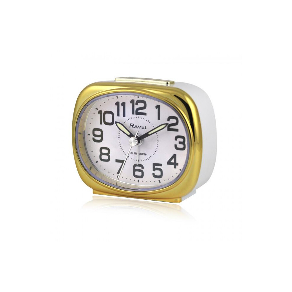 Ravel Small sized pillow shaped Bedside Quartz Alarm Clock - White / Gold RC040.42