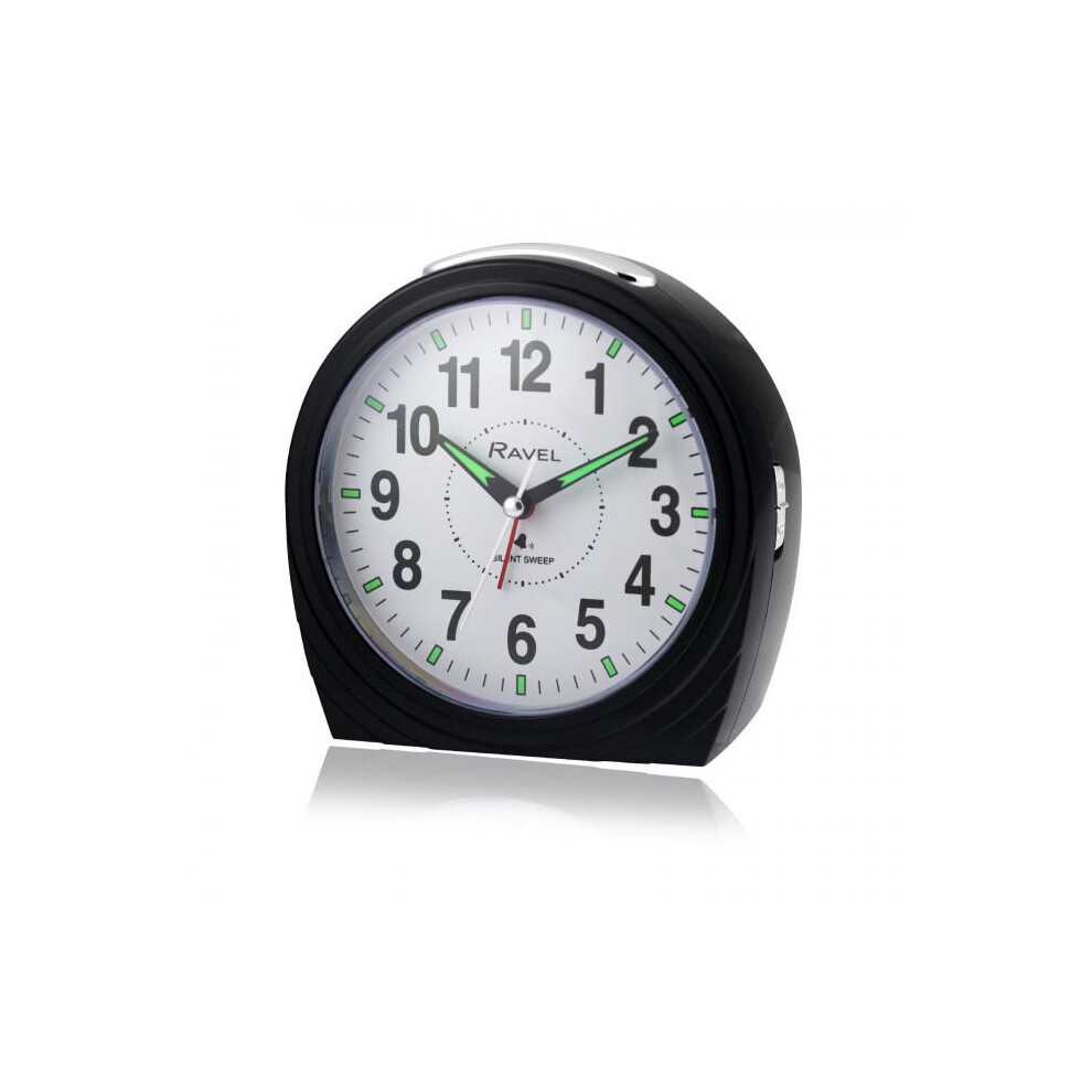 Ravel Large Art Deco Bedside / Mantel Quartz Alarm Clock - Gloss Black RC035.3