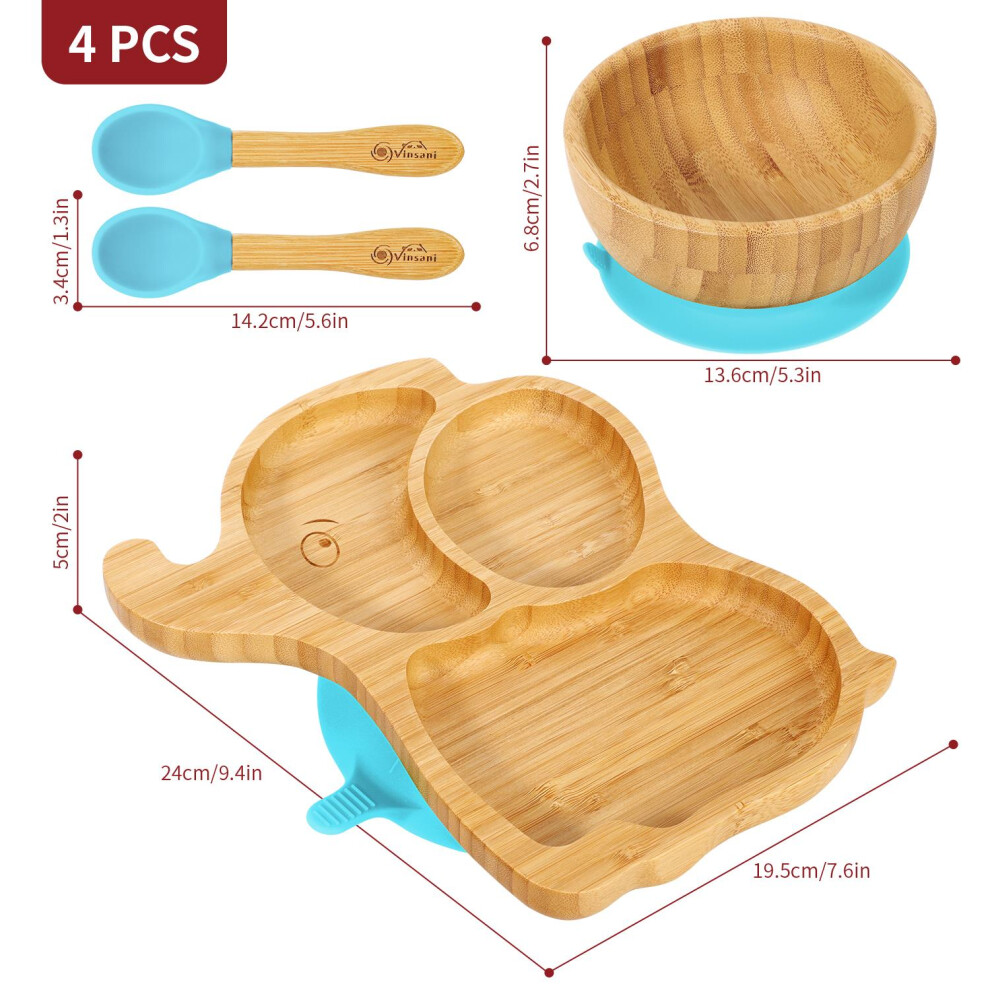 Bamboo Elephant Plate,Bowl & Spoon Set Blue for Practical Everyday Home Use - Image 2