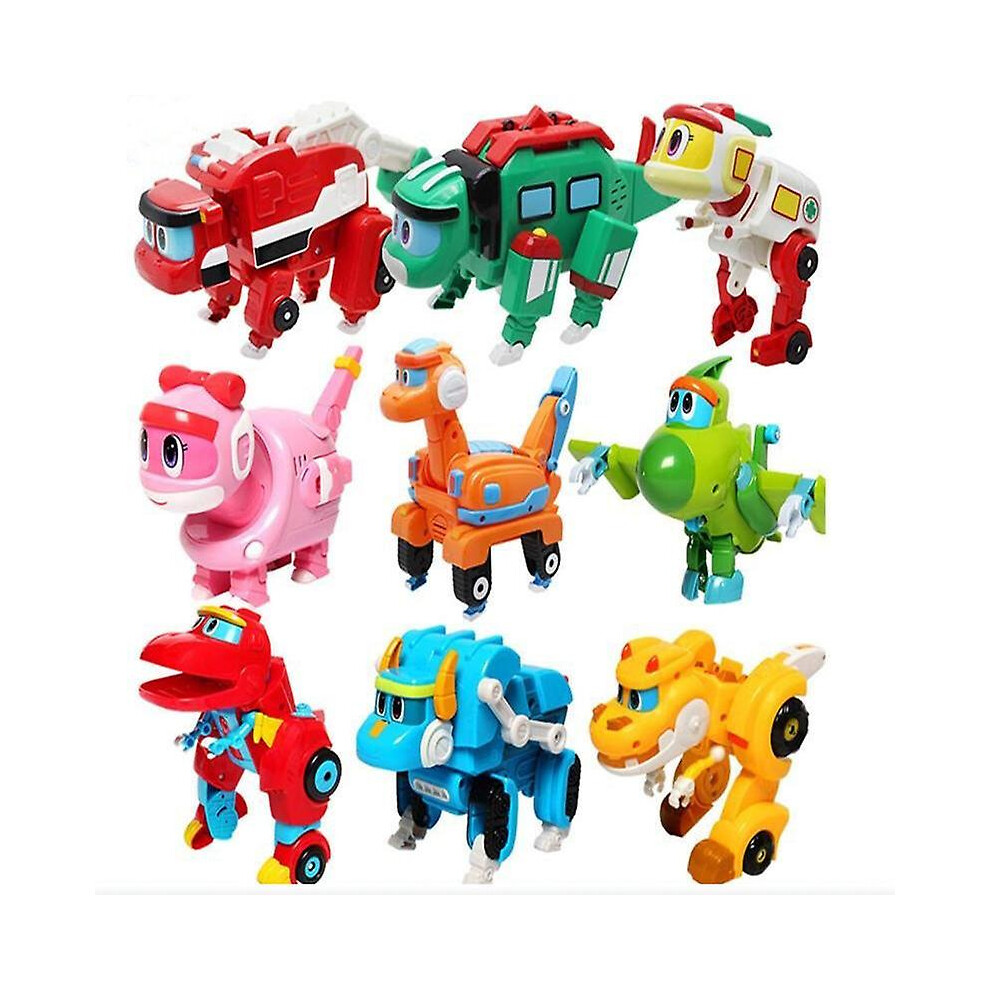 9pcs/set Animal Gogo Dino Deformation Car/airplane Action Figures Transformation Dinosaur Toys For Kids Gift