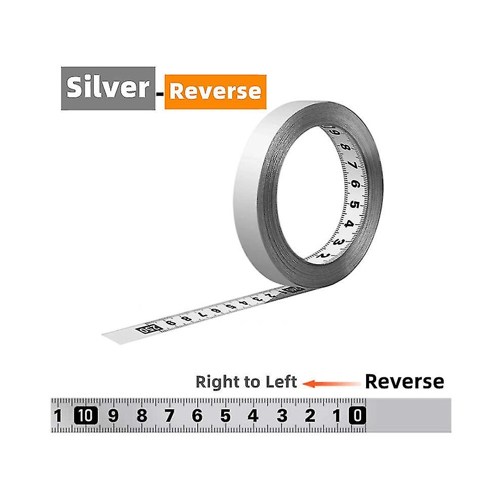 (Reverse - Silver, 1M) Self-Adhesive Measuring Tape Stainless Steel Workbench Ruler Adhesive Backed Tape Measure Metric Scale Rust-Proof Durable Ruler 9033322344898