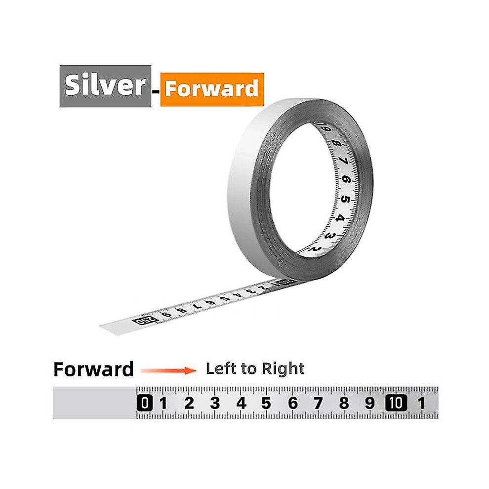 (Forward - Silver, 5M) Self-Adhesive Measuring Tape Stainless Steel Workbench Ruler Adhesive Backed Tape Measure Metric Scale Rust-Proof Durable Ruler 9033322345079