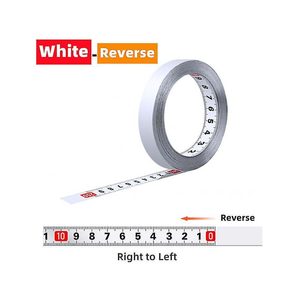 (Reverse - White, 1M) Self-Adhesive Measuring Tape Stainless Steel Workbench Ruler Adhesive Backed Tape Measure Metric Scale Rust-Proof Durable Ruler 9033322345147