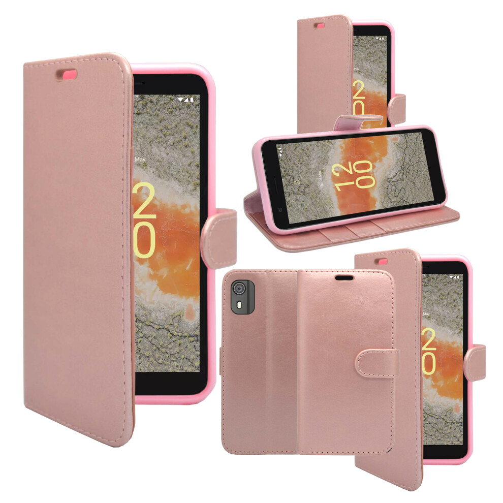 (Rose ) For Nokia C02 Wallet Flip Pu Leather Stand Case Gold 5060972628294