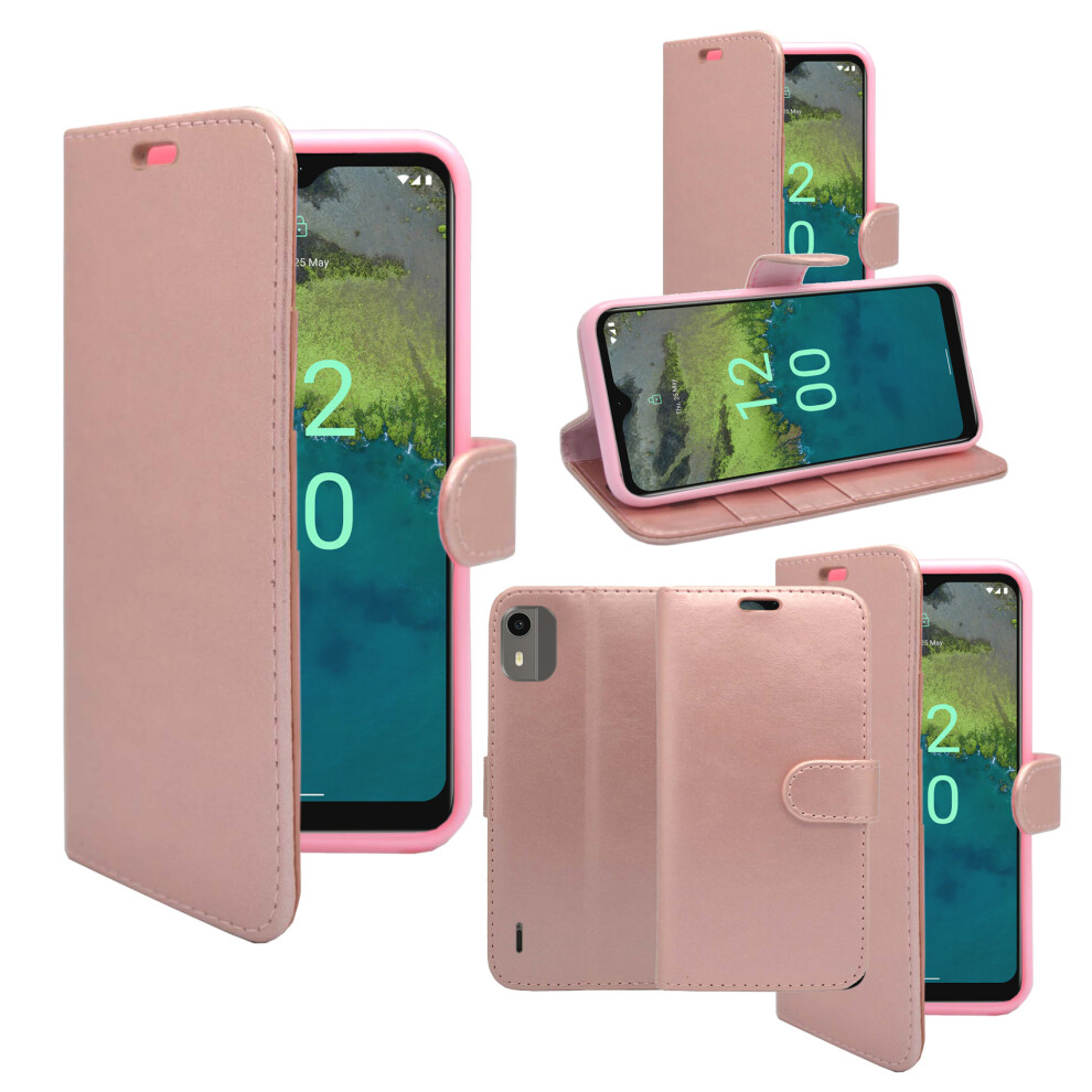 (Rose ) For Nokia C12 Wallet Flip Pu Leather Case Cover Gold 5060972628317