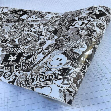 50*300cm Premium Vinyl Wrap Sticker Adhesive Removable Glue Cartoon Black And White Printed Film Motorcycle Scooter Car Wrap Film