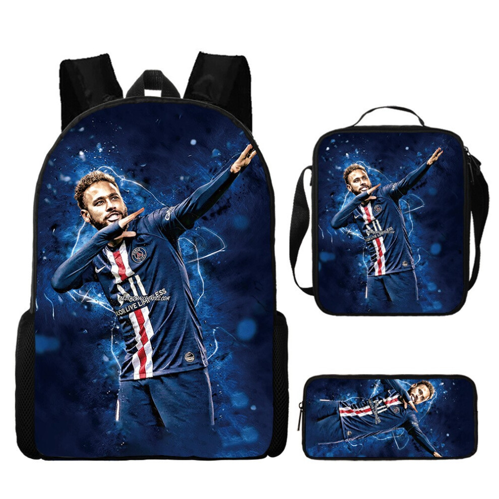 (Neymar) 3Pcs/Set Boys Girls Neymar Ronaldo Backpack Lunch Bag Pencil Case Schoolbag Travel Bag