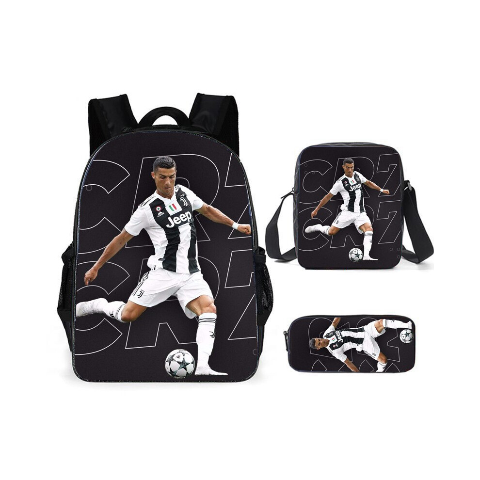 (Ronaldo) 3Pcs/Set Boys Girls Neymar Ronaldo Backpack Lunch Bag Pencil Case Schoolbag Travel Bag