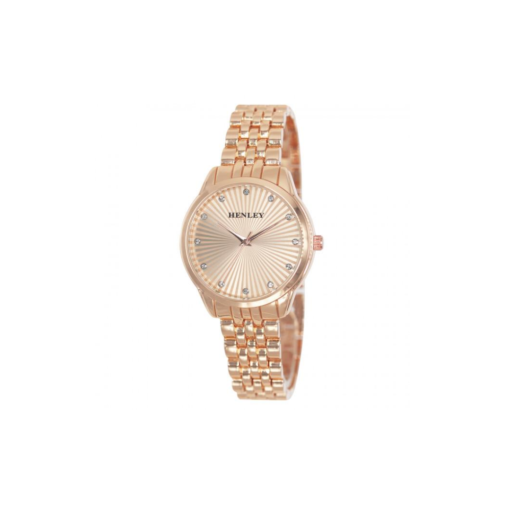 Henley Ladies Bling Black Dial & Rosegold Bracelet Watch H07324.43