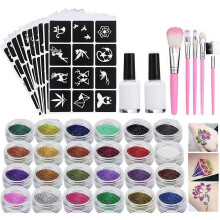 Glitter Tattoo Kit, Temporary Tattoos Set With 24 Colors, Waterproof Glitter Temporary Tattoos Kit For Body-kids, Adults