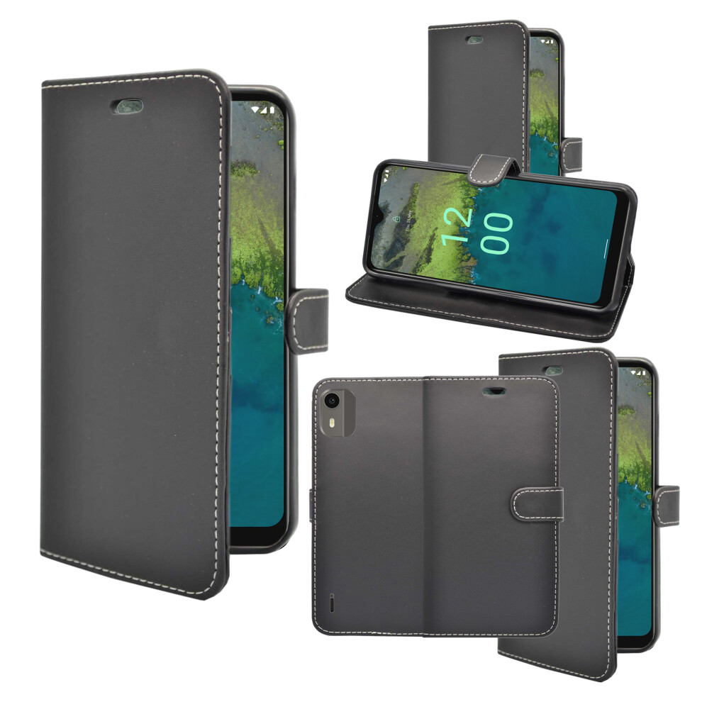 (Black) For Nokia C12 Case Wallet Flip Phone Cover Black 5060972628386