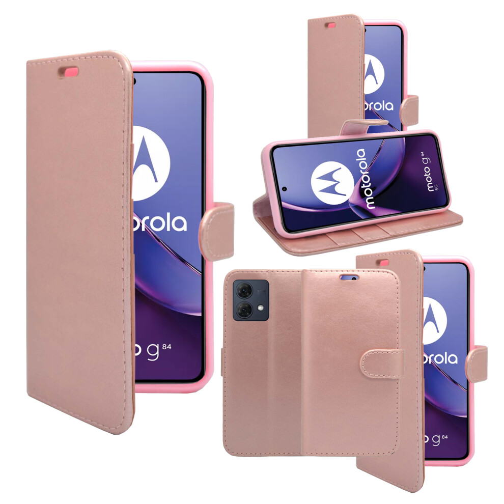 (Rose Gold) For Motorola G84 5G Case Wallet Flip Phone Cover