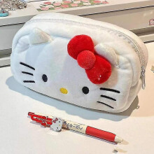 (PompomPurinB) Sanrioed Hello Kitty Plush Pencil Case My Melody Cinnamoroll Purin Cartoon Storage Bag Large Capacity Makeup Bag Stationery