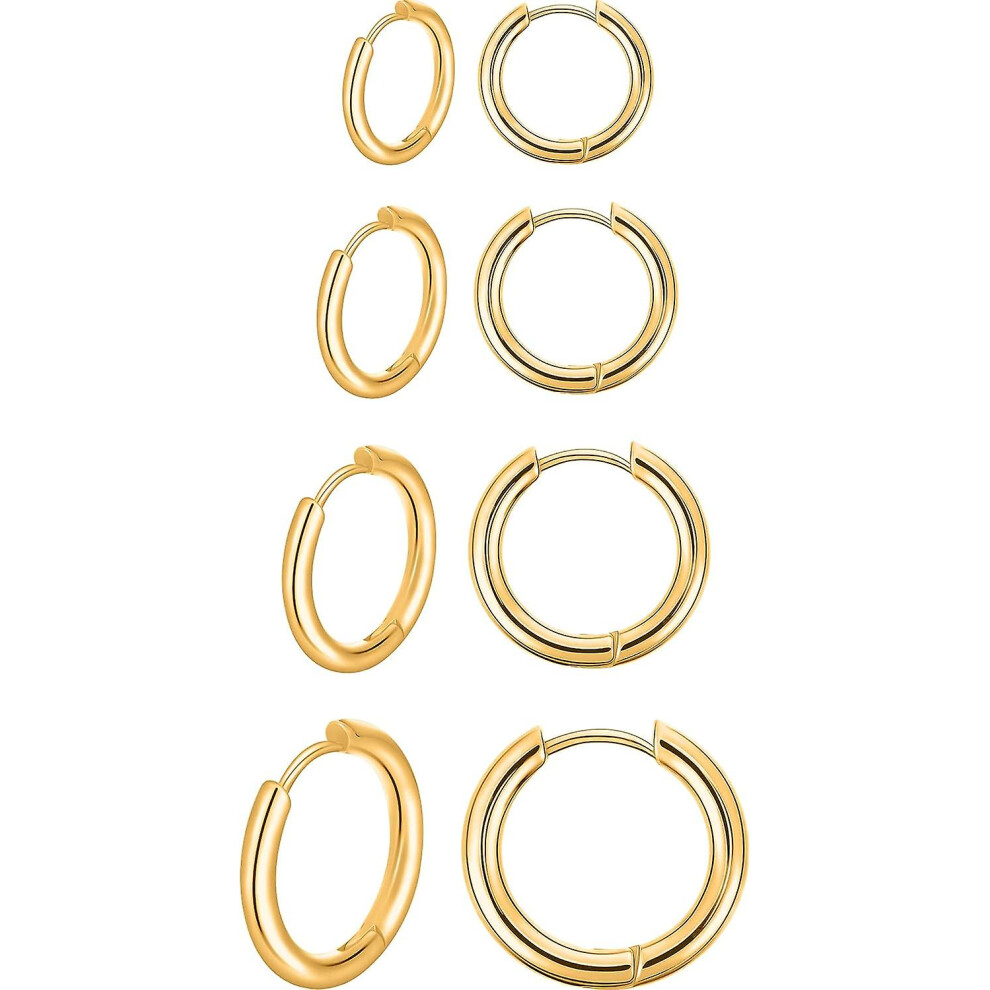 (Gold, 8 mm*10 mm*12 mm*14 mm) 4 Pairs Stainless Steel Hoop Earrings Small Cartilage Hoop Earrings Nose Lip Rings For Men And Women-image-OPC-PDNTNG2-NEW