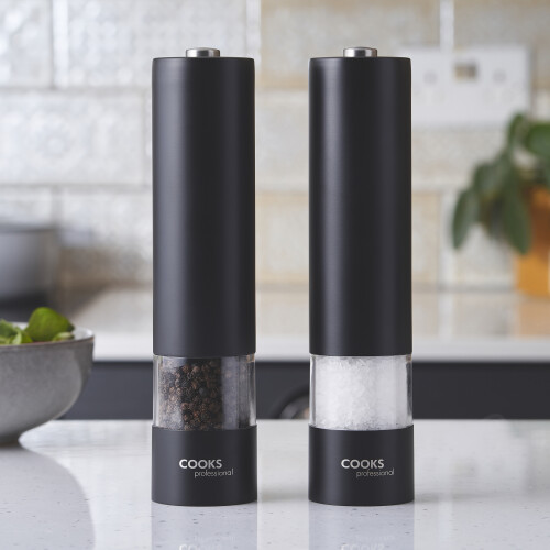 Cooks Professional Electric Salt and Pepper Mill Grinder Set Shaker Automatic Black