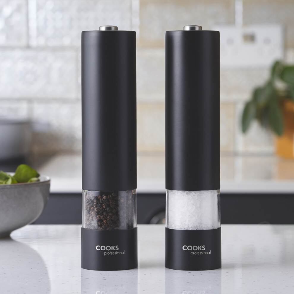 Cooks-Professional Cooks Professional Electric Salt And Pepper Mill Grinder Set Shaker Automatic Black