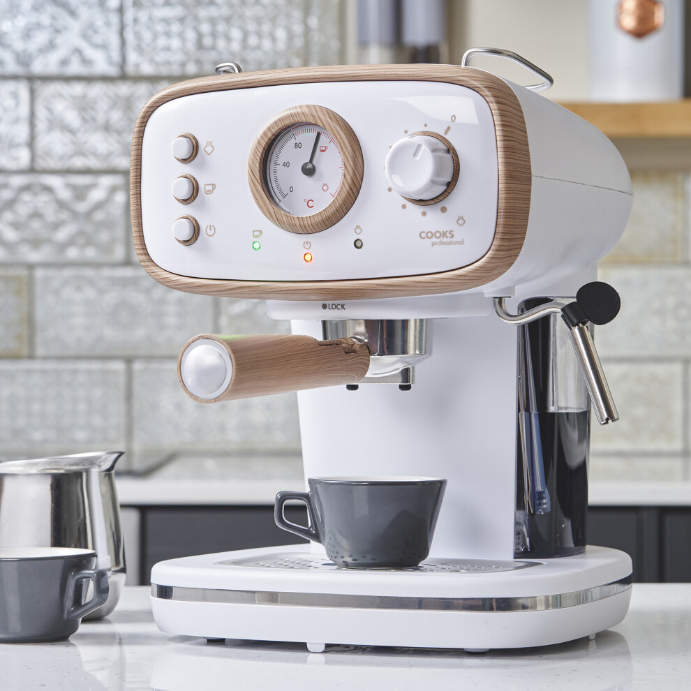 Cooks-Professional Cooks Professional Coffee Machine Espresso Maker Barista Pro 15-Bar Pump Frothing Wand Nordic White