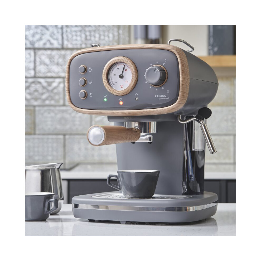 Cooks-Professional Cooks Professional Coffee Machine Espresso Maker Barista Pro 15-Bar Pump Frothing Wand Nordic Grey