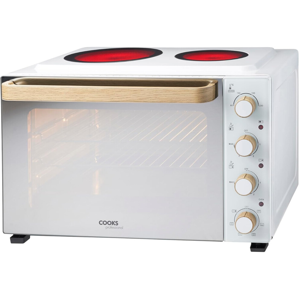 Cooks Professional 48L Mini Oven With 2 Ceramic Hobs | Nordic White