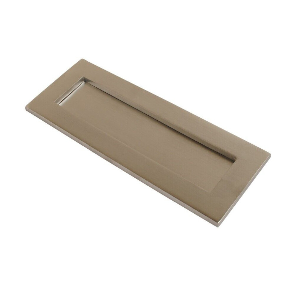(Satin Chrome Finish   Bulldog, 10" x 3") Solid Brass Heavy Sprung Letter Box Postal Plate Cover Victorian | Satin Chrome Finish, Size 10" x 4