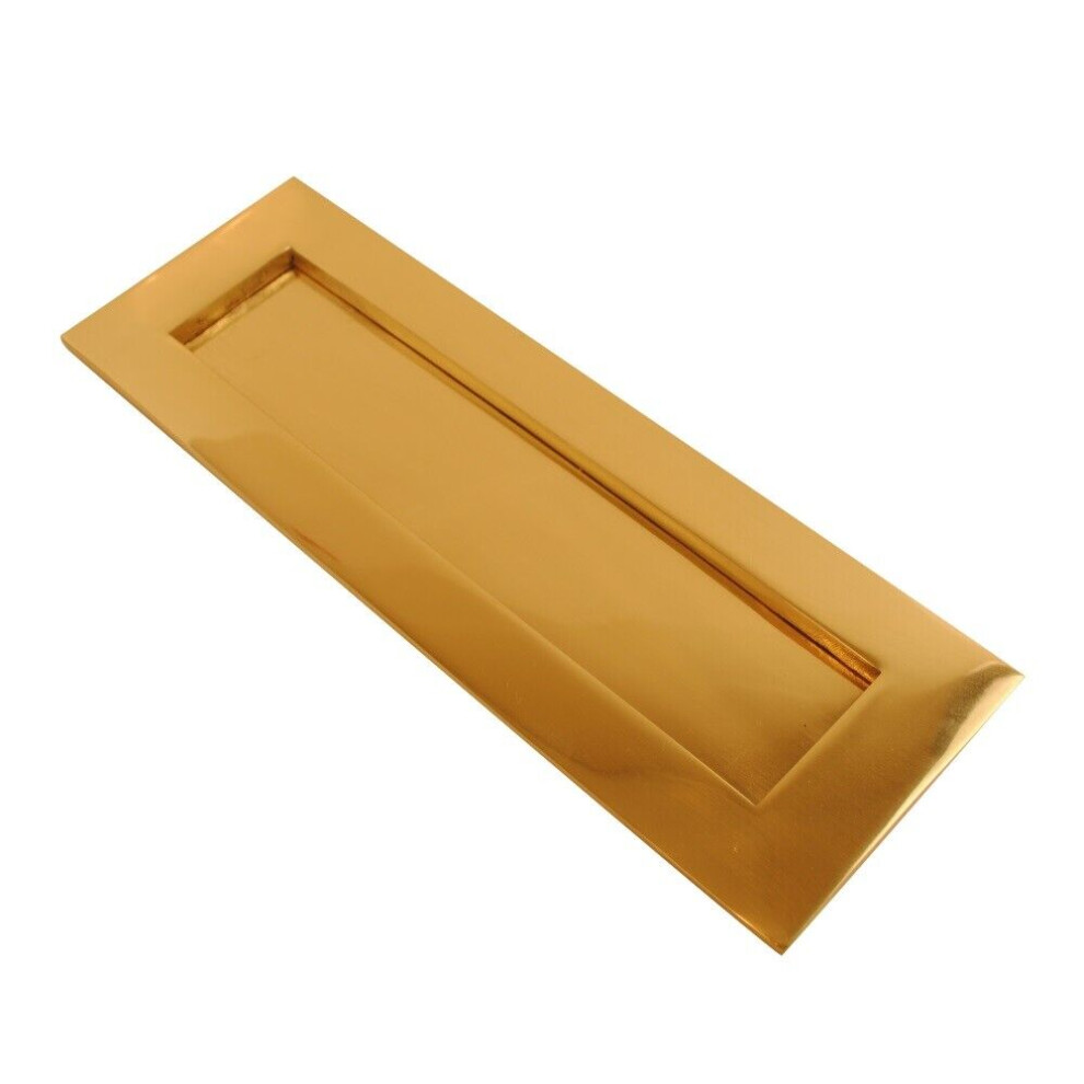 (Polished Brass Finish, 10" x 3") Solid Brass Heavy Sprung Letter Box Postal Plate Cover Victorian | Satin Chrome Finish, Size 10" x 4