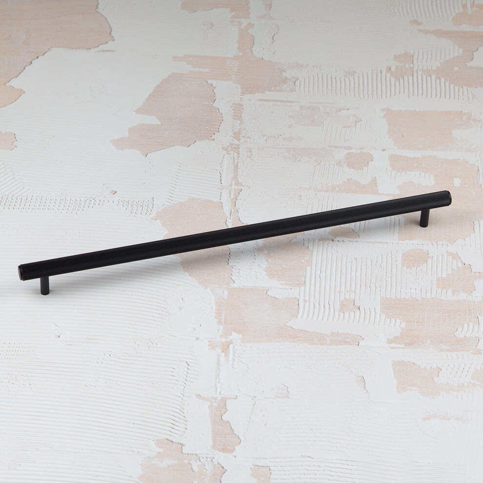 (320Mm Handle) Matt Black Reeded T Bar Cabinet Pull Handle 5060796708608