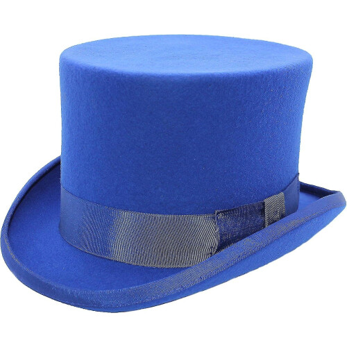 (Blue, L) Hand Made Wool Top Hat Satin Lined Small To Xxl