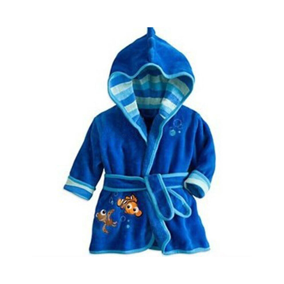 (Blue Goldfish, 1-2 Years) Baby Kids Mickey Mouse Hooded Bathrobe Fleece Dressing Gown Boy Girl Sleepwear Nightwear-image-OPC-PDNV5KG-NEW