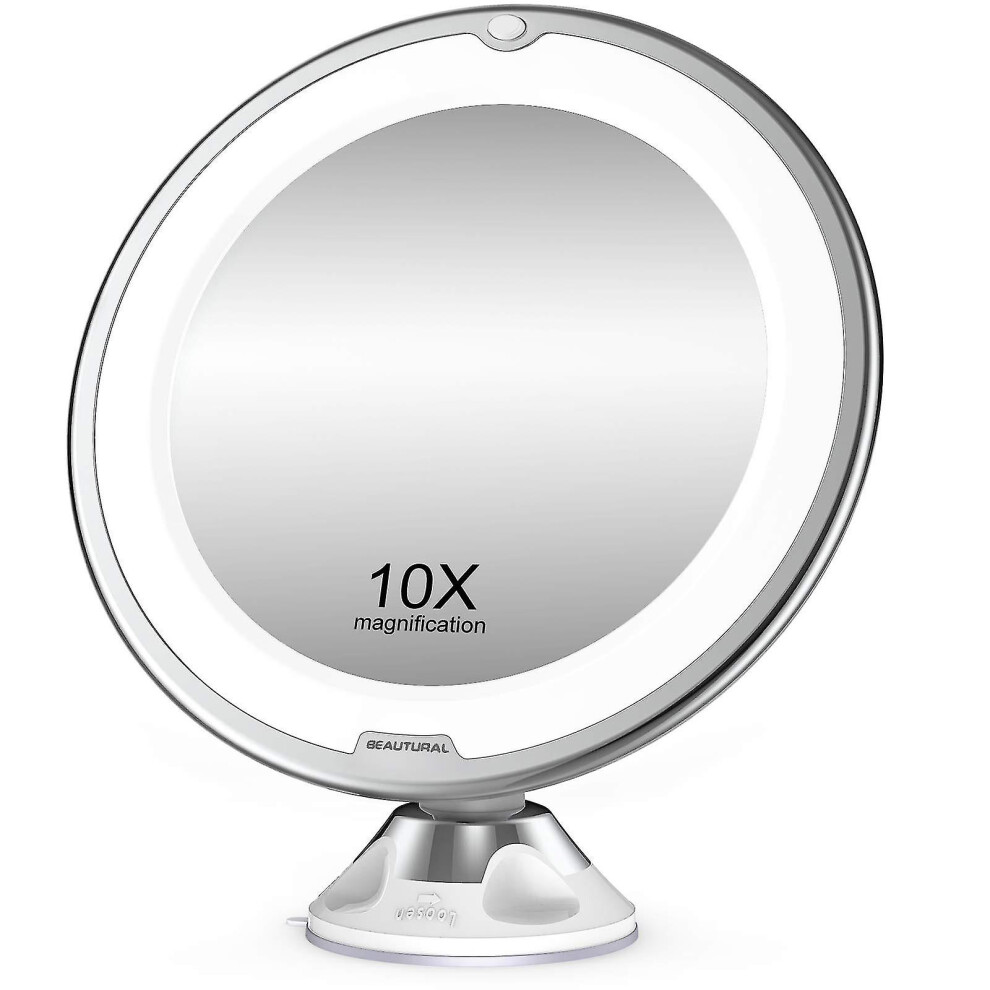 White Makeup Mirror, 10X Magnifying Lighted Vanity Daylight Led, Portable Illuminated Bathroom Mirror, 360 Degree