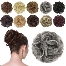 Messy Bun Hair Piece Gray Hair Bun Scrunchies Synthetic Wavy Chignon Ponytail Hair Extensions Thick Updo Grey Hairpieces For Women Girls 1pcs