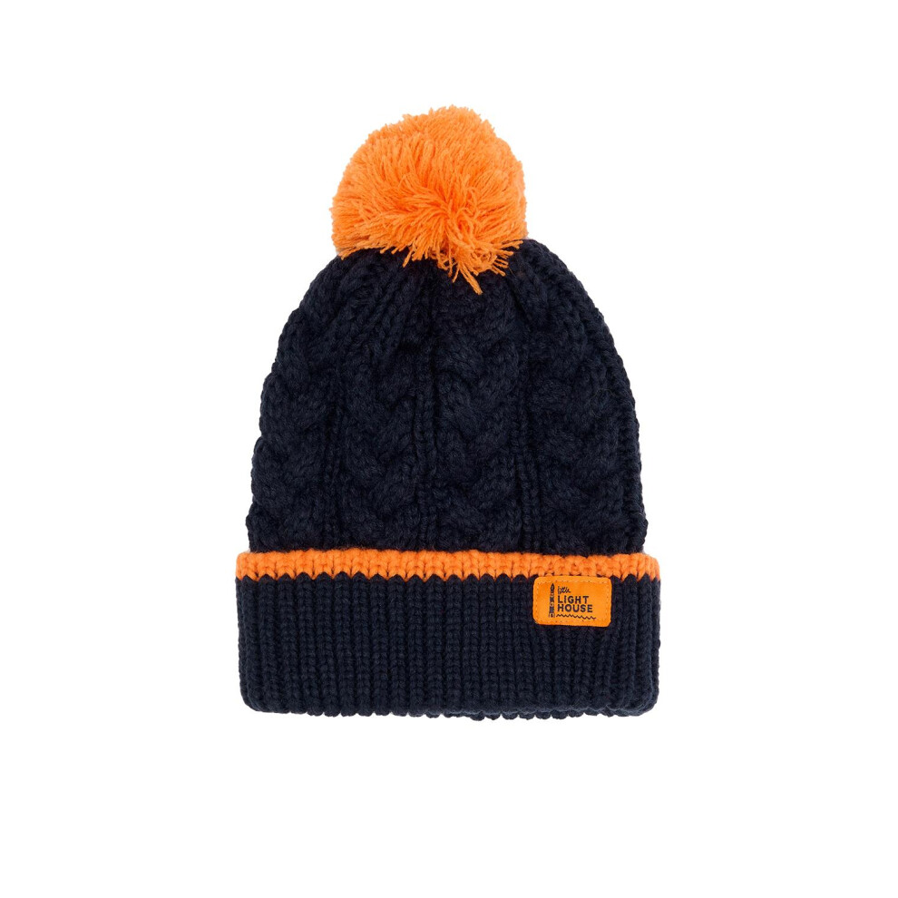 Lighthouse (2-4 Yrs, Navy Orange) Bobbie Kids Bobble Hat Blue,Orange