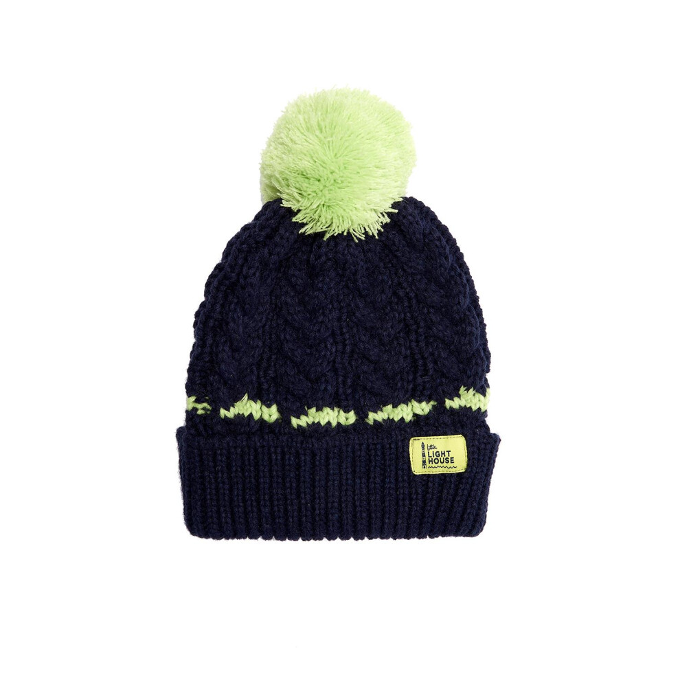 Lighthouse (5-10 Yrs, Navy Lime) Bobbie Kids Bobble Hat Blue