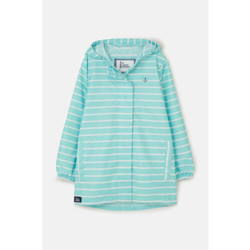LightHouse (6-7 Yrs, Soft Turquoise Stripe) Cara Kids Rain Parka