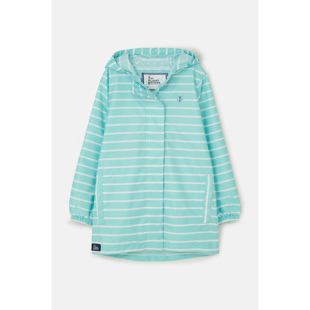 Lighthouse (7-8 Yrs, Soft Turquoise Stripe) Cara Kids Rain Parka